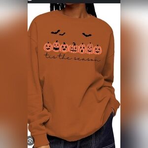 New Pumpkin Graphic Mauve Pink Crew Lightweight Pullover Top Size XL